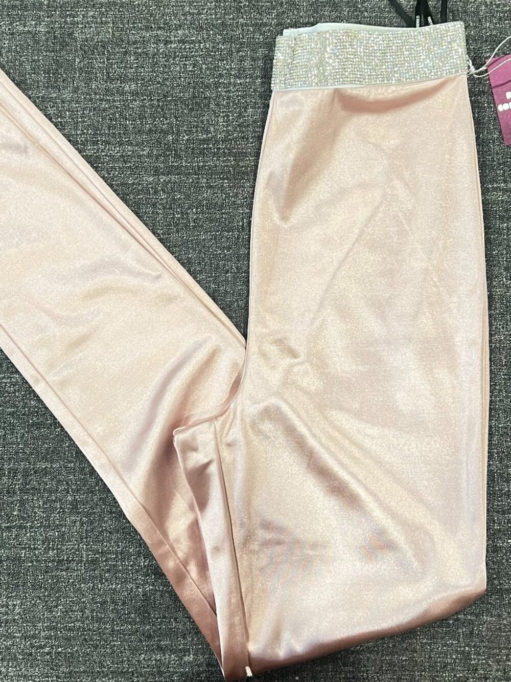 Forever 21 Satin look light Pink dressy leggings Rhinestone waist NWT Size Small